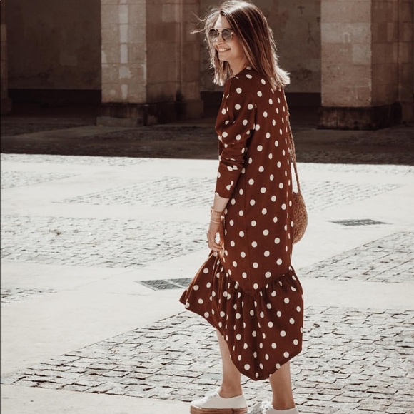 GORGEOUS ZARA NWT Polka Dot Brown Dress - Picture 4 of 7